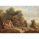 John Moore of Ipswich (1820-1902), Country Landscape with figure and cottage, oil on canvas,