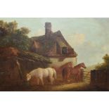 Edward Robert Smythe (1810-1899), Horses before a Cottage and Stable, oil on canvas, signed lower