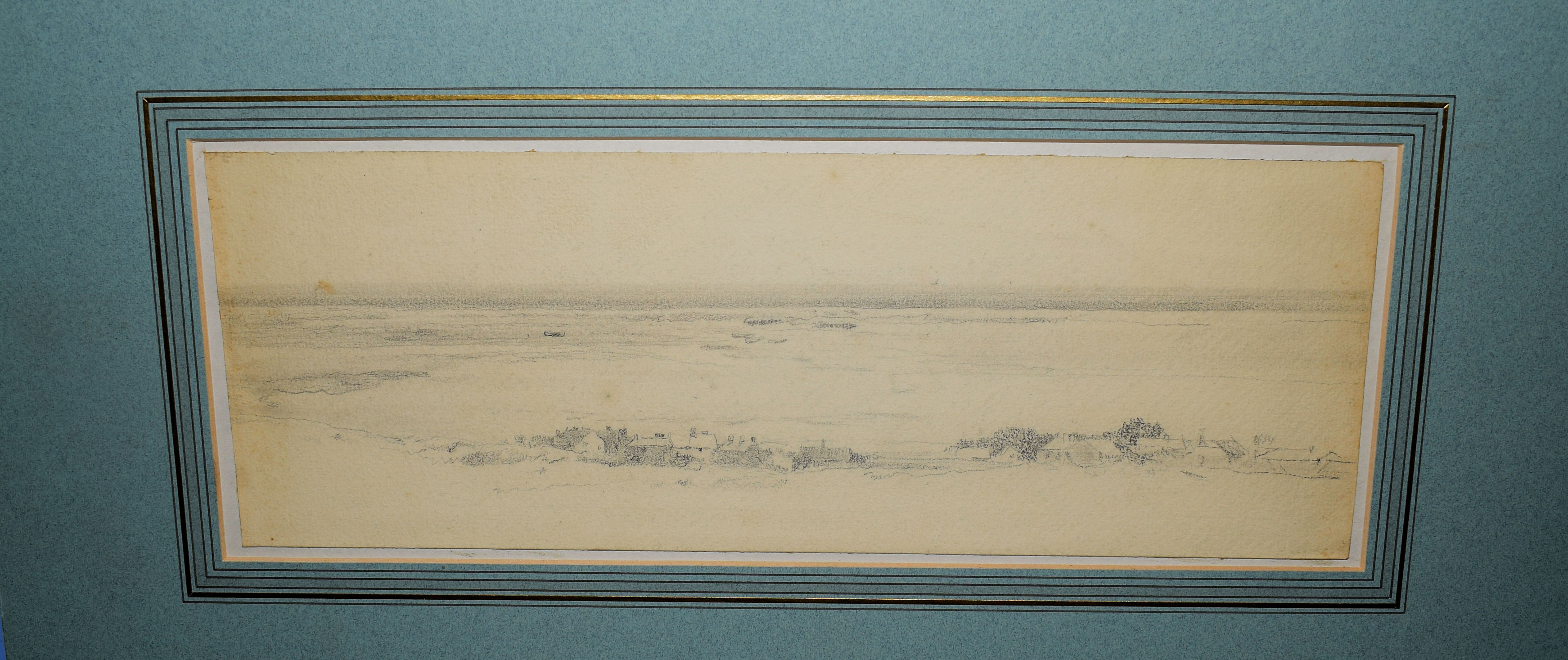 Henry Bright (1810-1873), 'Blakeney', pencil drawing, 13 x 34cm, mounted but unframed