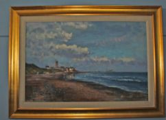 AR Andrew King ROI, EAGMA, (Born 1956), 'Summer Morning, Cromer', oil on board, signed lower left,