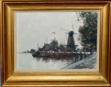 AR Ian Houston (Born 1934), 'Quayside, Zierikzee', oil on board, signed lower right, 25 x 34cm,