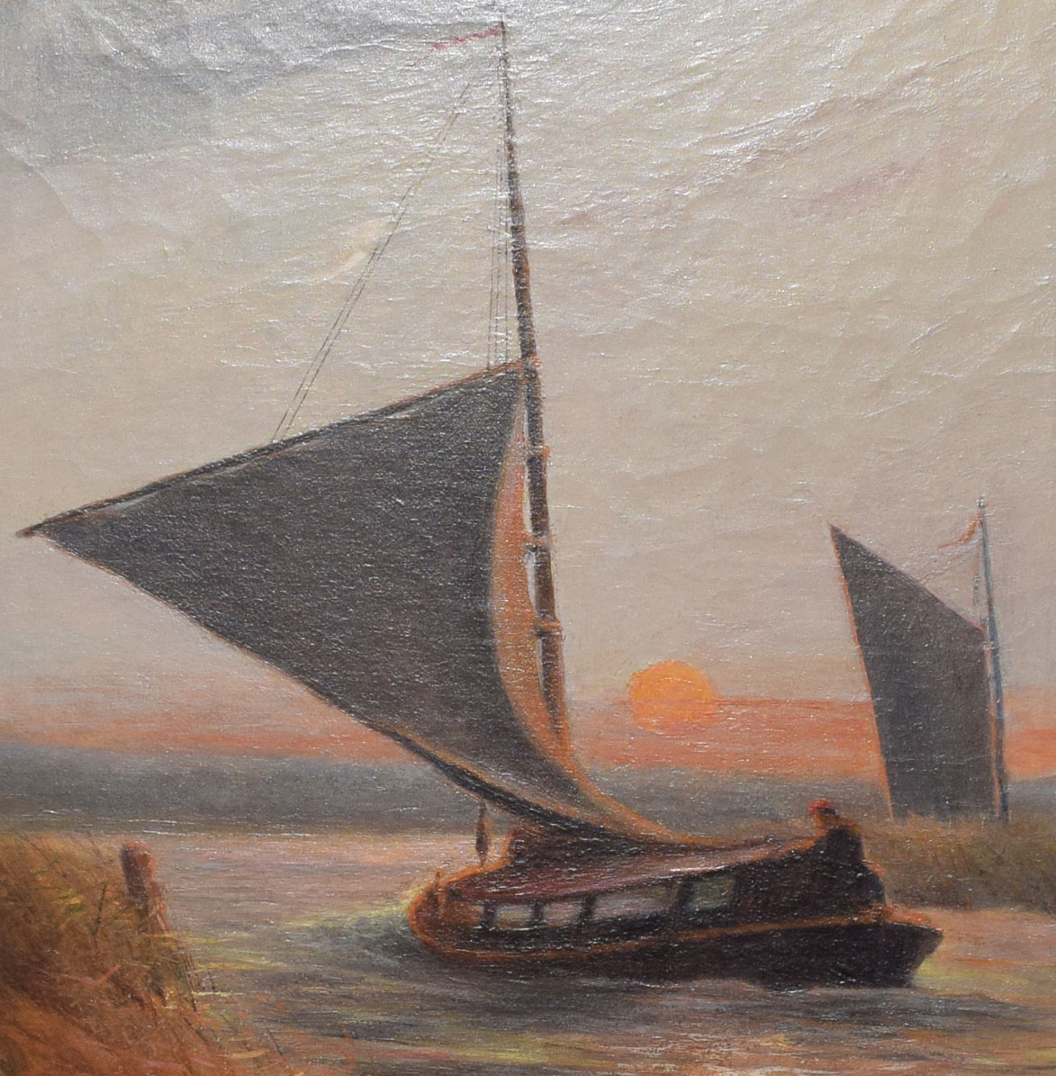 Stephen John Batchelder (1849-1932), Wherries at Sunset, oil on canvas, signed lower left, 47 x - Image 2 of 4