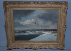 AR Colin W Burns (Born 1944), 'Greylags, Morston Creek', oil on canvas, signed lower right and