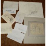 Henry Bright (1810-1873), Landscapes etc, group of nine pencil drawings, some monogrammed,