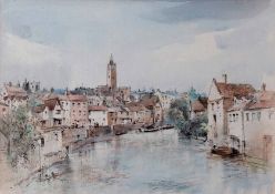 AR Arthur Edward Davies RBA, RCA, (1893-1988), 'The Quayside, Norwich', pen, ink and watercolour,