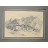 Henry Bright (1810-1873), 'Old Barn at Benstead', pencil drawing, signed lower left, inscribed