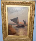 Stephen John Batchelder (1849-1932), Wherries at Sunset, oil on canvas, signed lower left, 47 x