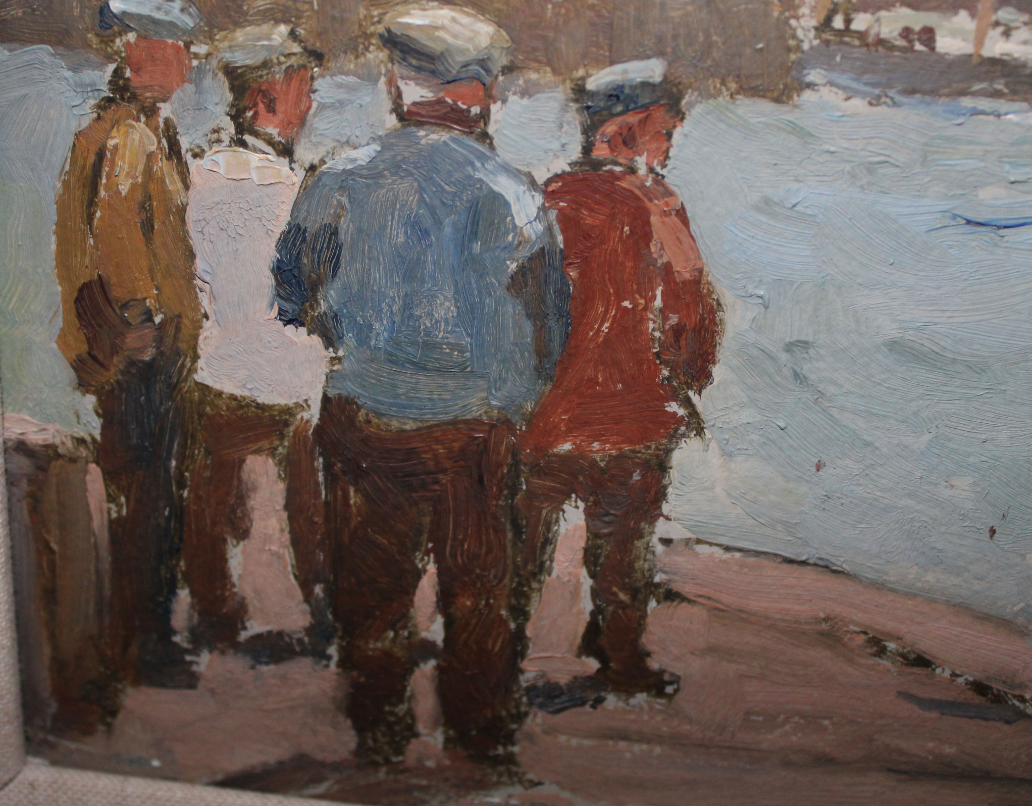AR Rowland Fisher ROI, RSMA, (1885-1969), Boats leaving Lowestoft, oil on board, signed lower right, - Image 4 of 4