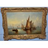 John Moore of Ipswich (1820-1902), Shipping Becalmed, oil on canvas, signed lower left, 34 x 50cm