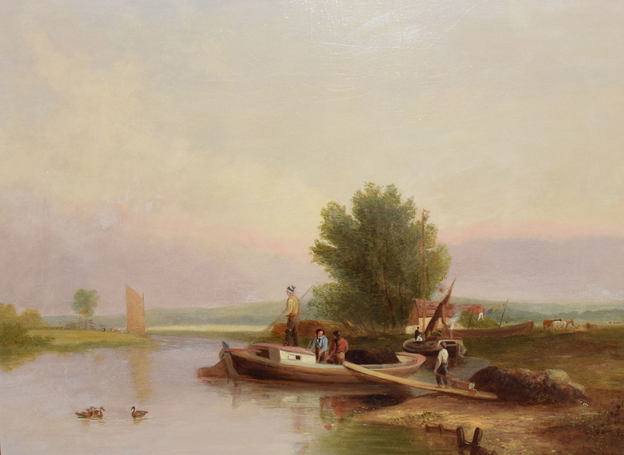 Samuel David Colkett (1806-1863), River Scene with Figures and Boats, oil on canvas, signed lower