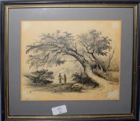 John Berney Crome (1794-1842), Figures under a Tree, pencil drawing, signed and dated 1835 lower