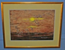 AR Hugh Brandon Cox (1917-2003), Brent Geese in Flight, watercolour, lower right, 38 x 53cm