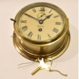 Vintage brass framed circular ship's clock, James Malton of Sunderland, 17cm diam