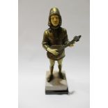 Gilt bronze and compositional bone figure of a standing minstrel with a mandolin wearing period