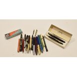 Box collection of vintage fountain pens, propelling pencils etc