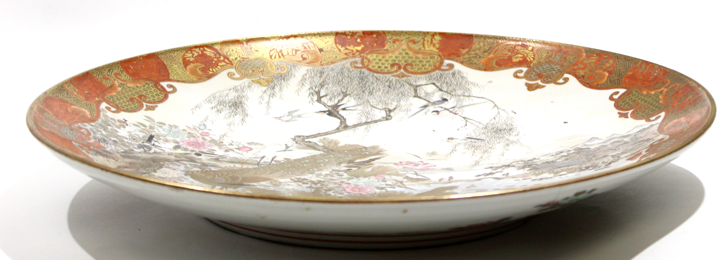 Large Satsuma dish, Meiji period, the centre decorated with a landscape scene and mountains with - Image 3 of 6