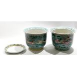 Two Chinese porcelain jardinieres, the green ground decorated in famille rose with Chinese