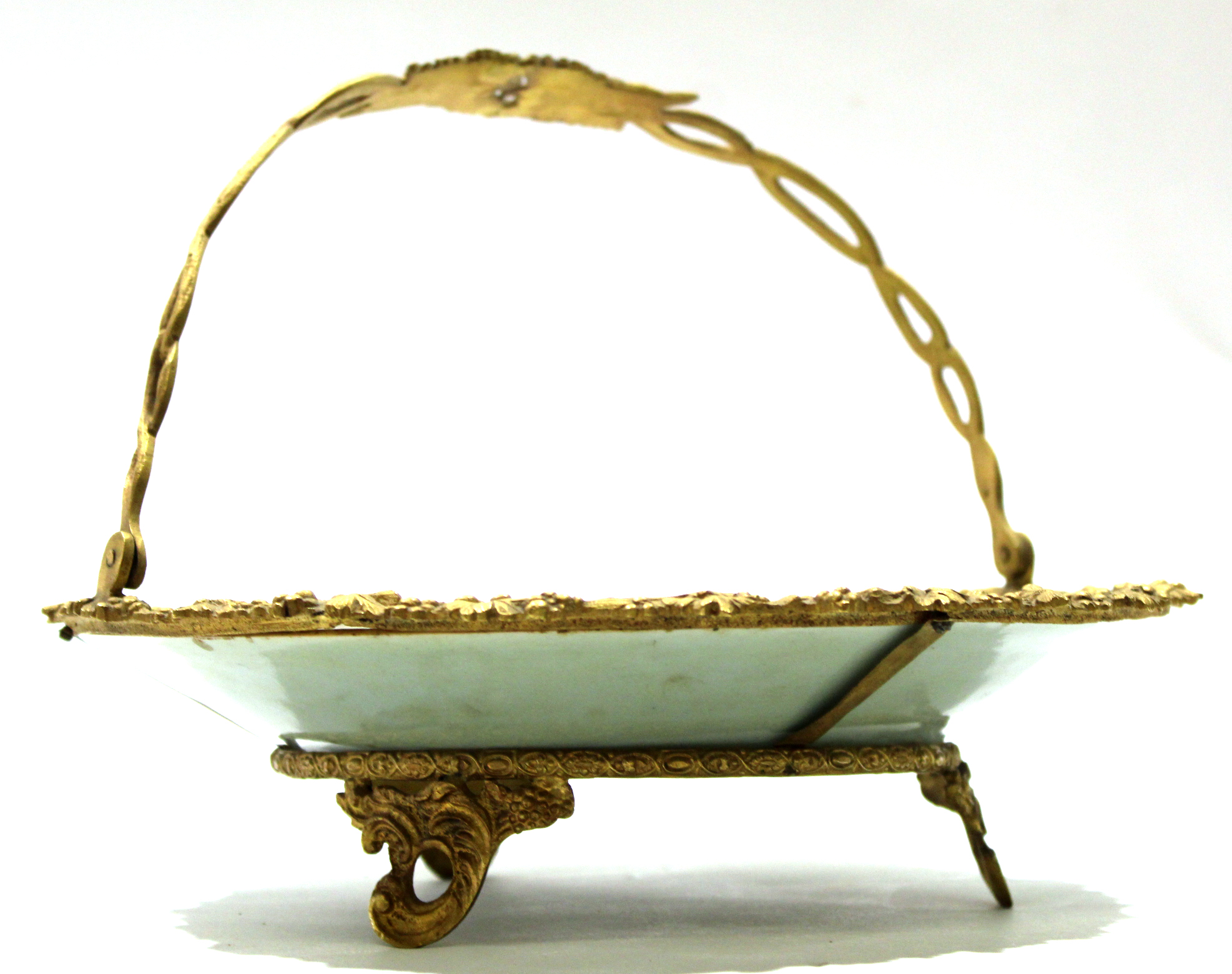 Late 19th century Canton plate with gilded metal mounts and handle, 27cm diam - Image 2 of 9