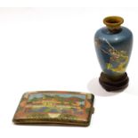 Late 19th century cloisonne vase together with a cloisonne cigarette case, with typical designs to