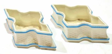 Pair of Grainger Worcester pin trays of basket form within blue borders (2)