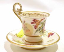 Paris porcelain Empire style cup and saucer painted with flowers