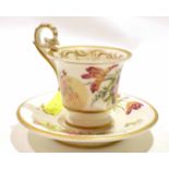 Paris porcelain Empire style cup and saucer painted with flowers