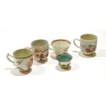 Group of 18th century Chinese porcelain cups including a marriage cup, decorated in polychrome