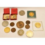 Box containing various vintage medallions etc