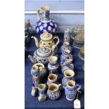 Quantity of Westerwald or Rhenish salt glaze stoneware, all decorated in relief in blue and white