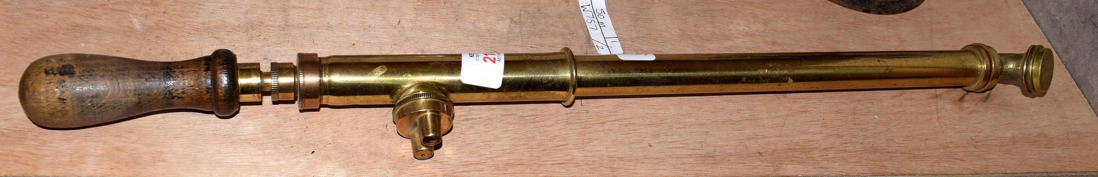 Vintage brass stirrup pump, 58cm long