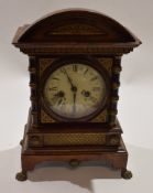 Late 19th century mahogany parcel gilded bracket clock with cast metal paw feet, 40cm high