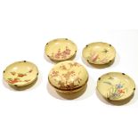 Group of four Satsuma dishes of lobed shape with typical designs together with a circular bowl and