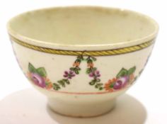 18th century English porcelain tea bowl probably Plymouth, decorated with floral swags