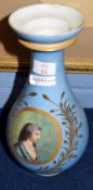 Paris Porcelain style baluster vase the blue ground with a panel of lady painted on green surrounded