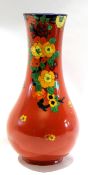 Unusual mid-20th century Royal Doulton vase, the flambe-like ground decorated with tube lined