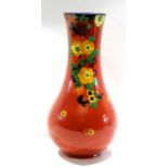 Unusual mid-20th century Royal Doulton vase, the flambe-like ground decorated with tube lined