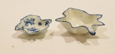 18th century Worcester pickle dish, together with a further pottery shaped pickle dish (2)