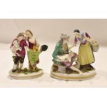 Two Continental porcelain groups after Meissen, one of a farmer and milkmaid, the other of children,