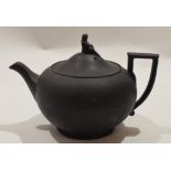 Wedgwood black basalt tea pot, the lid with lady finial