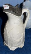 19th century Parian ware ewer with metal cover, probably by Samuel Alcock, decorated in relief