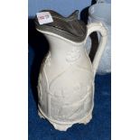 19th century Parian ware ewer with metal cover, probably by Samuel Alcock, decorated in relief