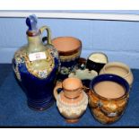 Group of Doulton wares, comprising a Doulton ewer and stopper with tube lined design, a further