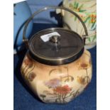 Late 19th century Doulton Burslem biscuit barrel with plated mounts, the blush ground body with a