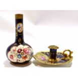 Worcester Flight Barr & Barr porcelain taper stick with a floral design on blue