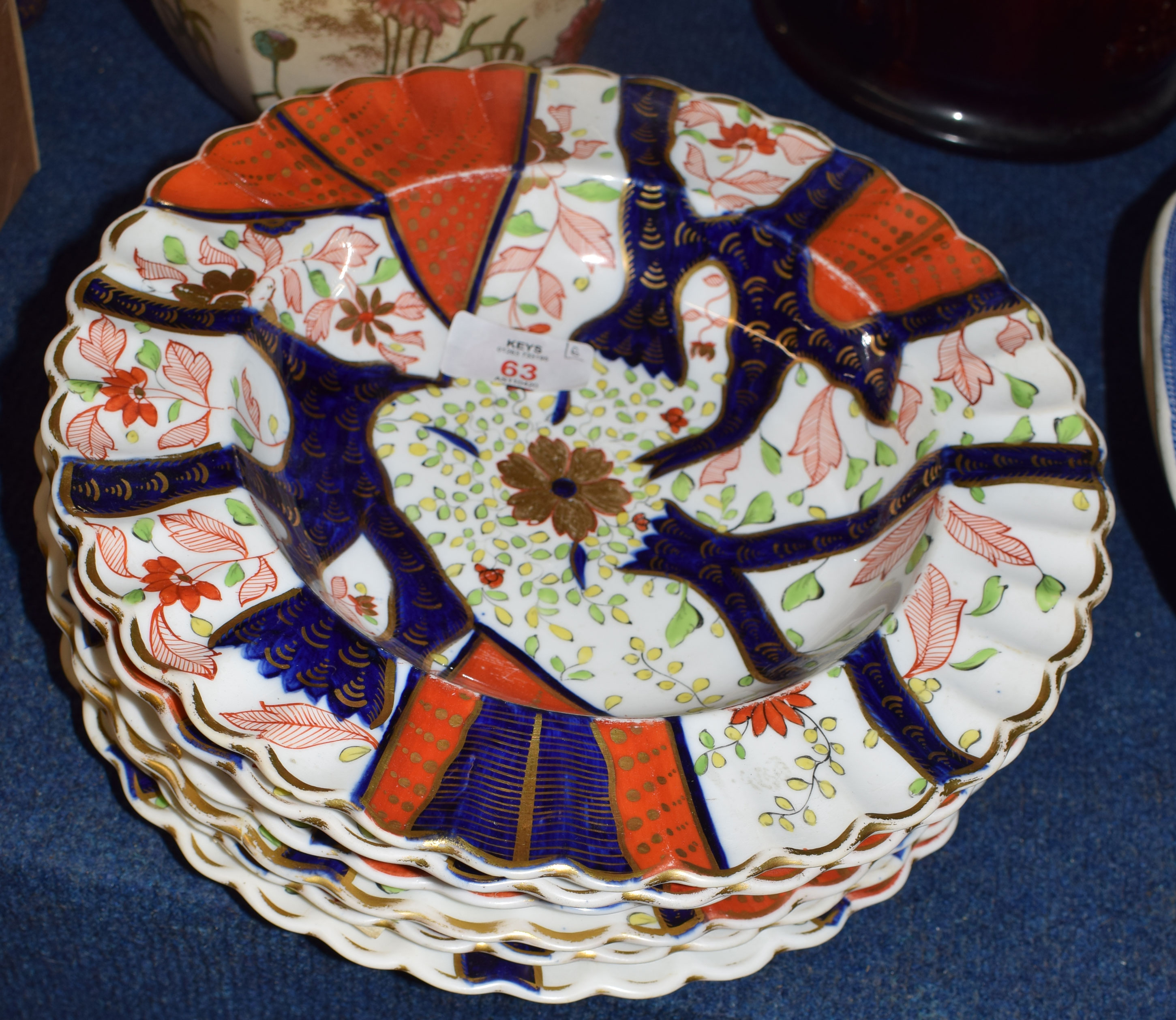 Group of mid-19th century Copeland plates and two bowls, all decorated with a Japan style pattern,