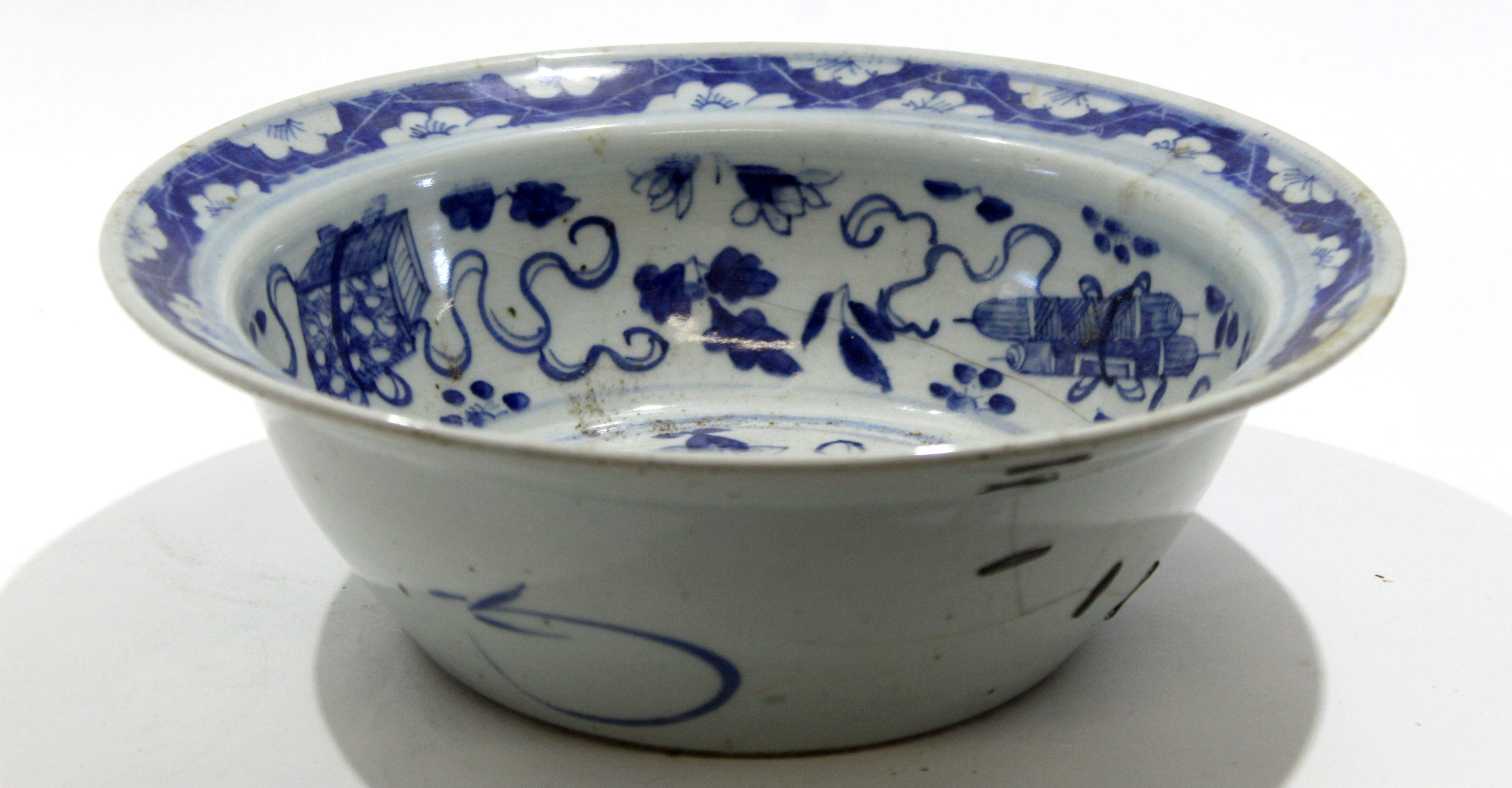 18th century Chinese porcelain bowl decorated in underglaze blue with auspicious objects, 30cm - Image 4 of 6