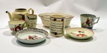 Group of late 18th century English cream wares including a Wedgwood strainer dish, a creamware mug