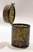 Glass jar and cover, finely decorated with a gilded floral design in various colours