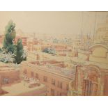 Orientalist School (20th Century), A rooftop view of Cairo, looking towards the pyramids,