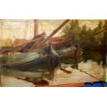 English School (19th/20th Century), Moored Boats, oil on canvas, monogrammed C R lower right, 35 x